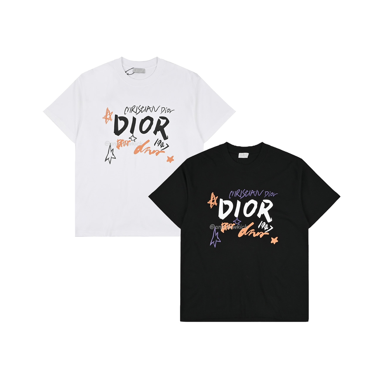 Dior Hand Drawn Sketch Logo Graffiti Short Sleeved T Shirt (1) - newkick.app